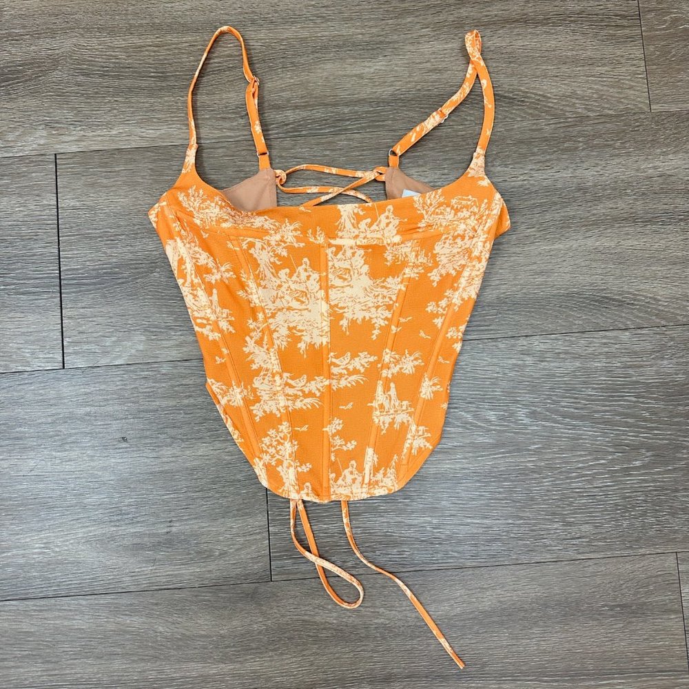Miaou Orange Toile Print Cropped Cami Top